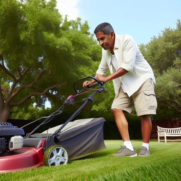 mowing the yard